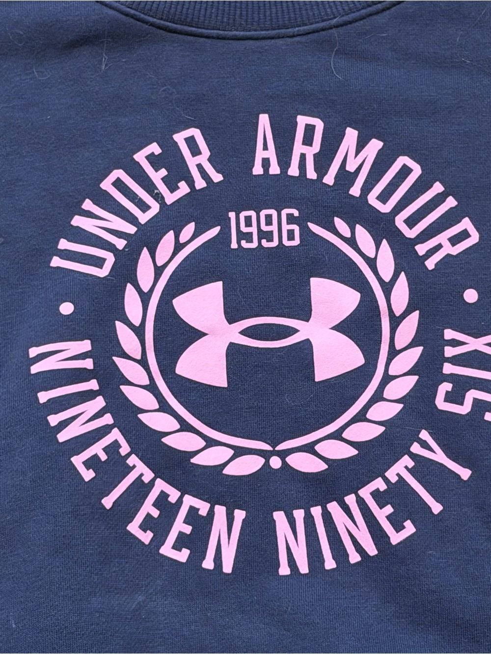 Under Armour Navy Pink Rival Fleece Crest Crew Sweatshirt S